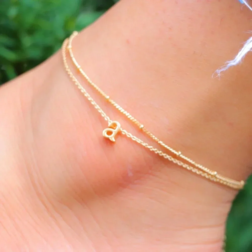 💛GOLD A to Z LETTER SPARKLE INITIAL ANKLET ALPHABET BRACELET GIFT, ELDM22279_9